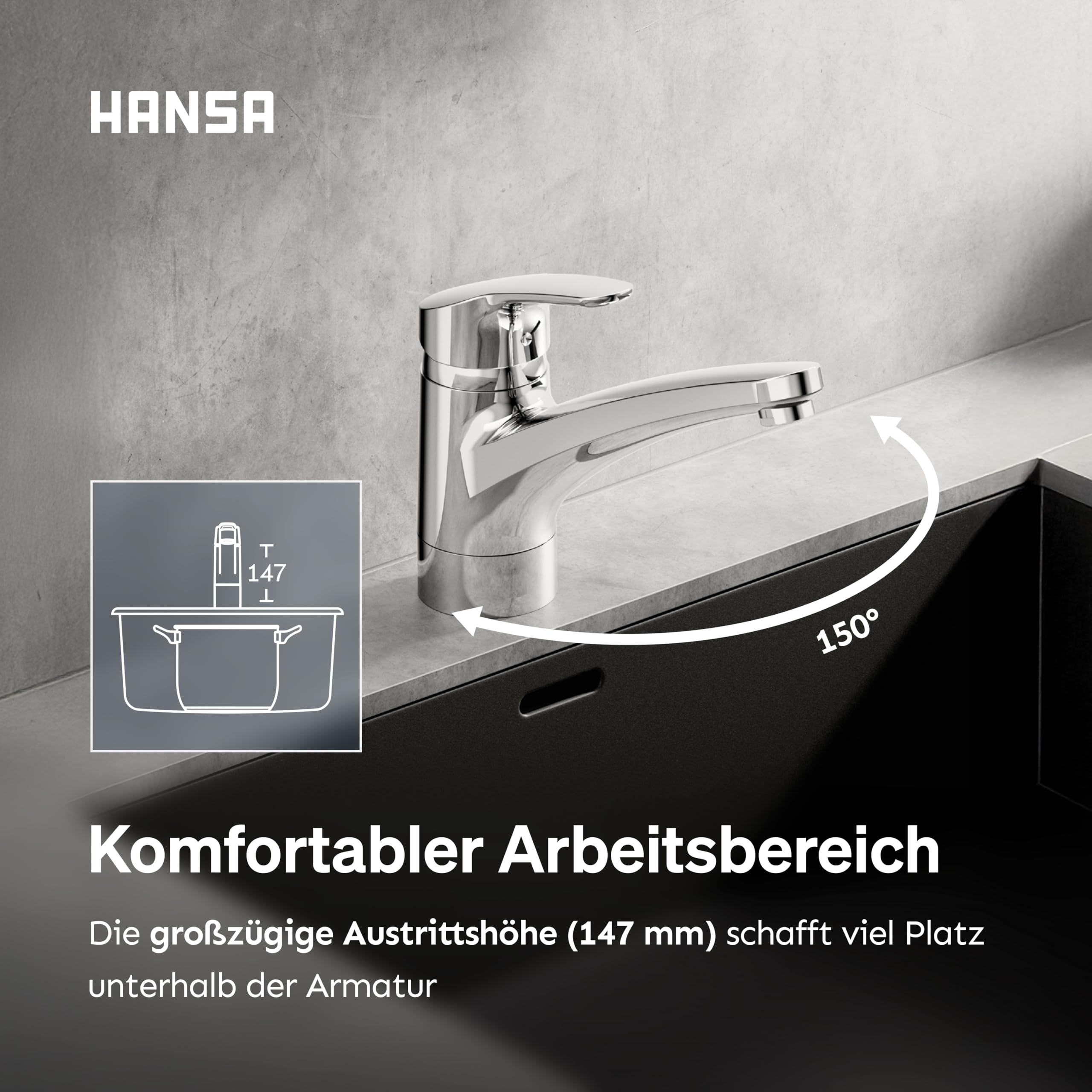 hansa-mix-k-chenarmatur-chrom-schwenkbar-hoher-auslauf-147-mm-mit-wasserspar-fun image 4
