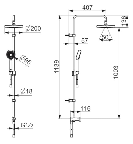 hansa-hansabasicjet-duschsystem-kopfbrause-200-mm-rund-wandstange-3-strahlig-chr image 5