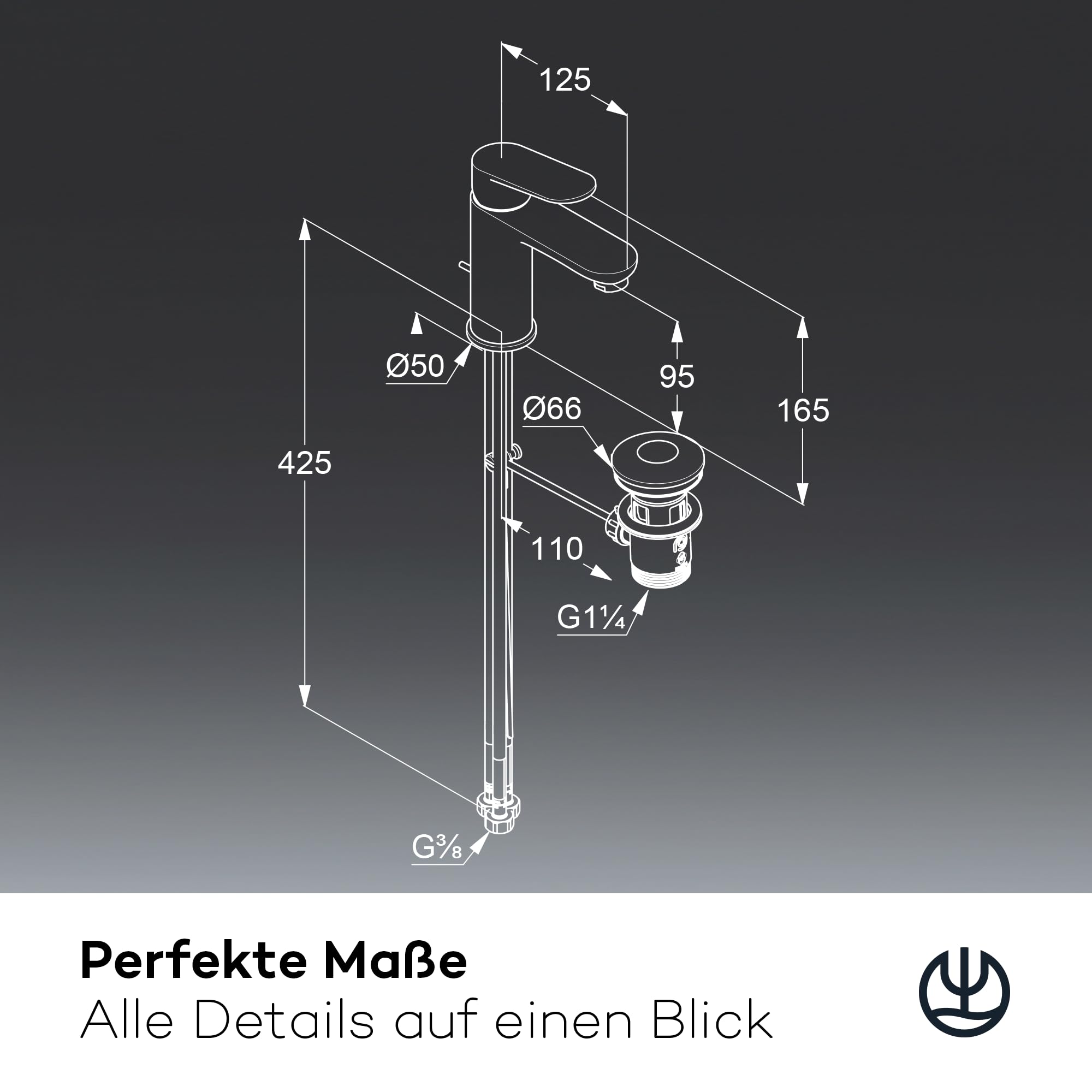 kludi-x1-waschtischarmatur-gr-e-m-schwarz-matt-95-mm-auslaufh-he-mit-ablauf image 8