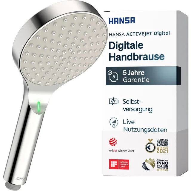 hansa-activejet-digital-duschkopf-120-mm-bluetooth-led-anzeige-wassersparend-chr image 1