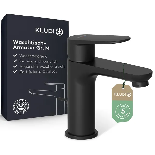 kludi-x1-waschtischarmatur-gr-e-m-schwarz-matt-95-mm-auslaufh-he-mit-ablauf image 1
