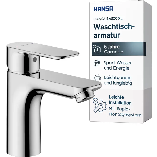 hansa-basic-waschtischarmatur-ohne-ablaufgarnitur-chrom-messing-ausladung-101-mm image 1