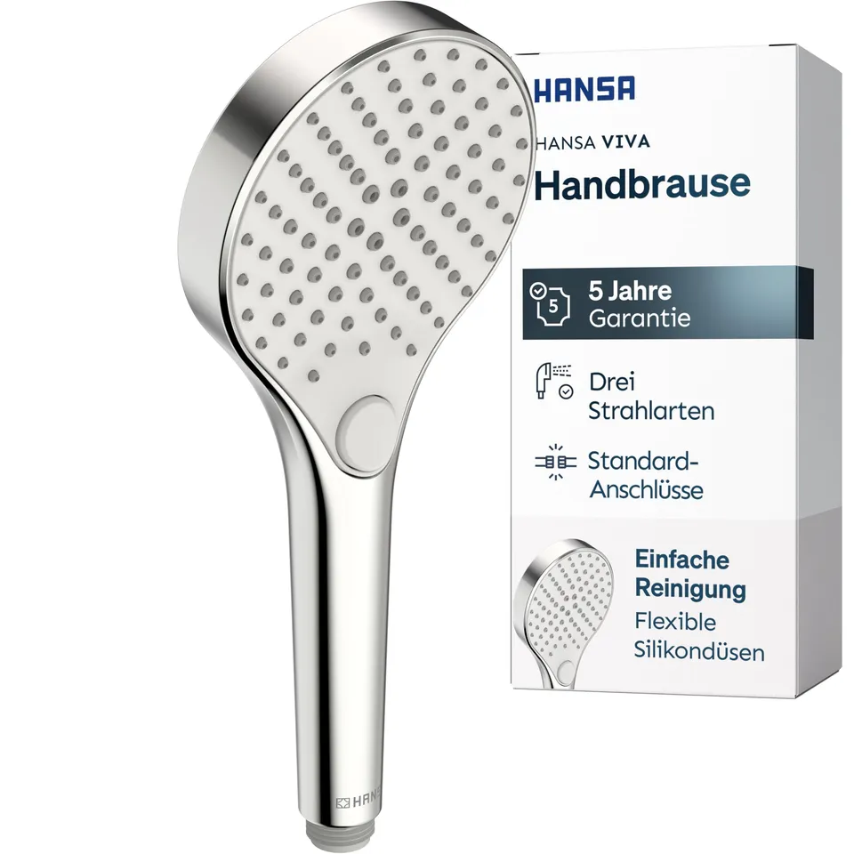 hansa-viva-handbrause-110-mm-3-strahlarten-mit-anti-kalk-chrom image 1