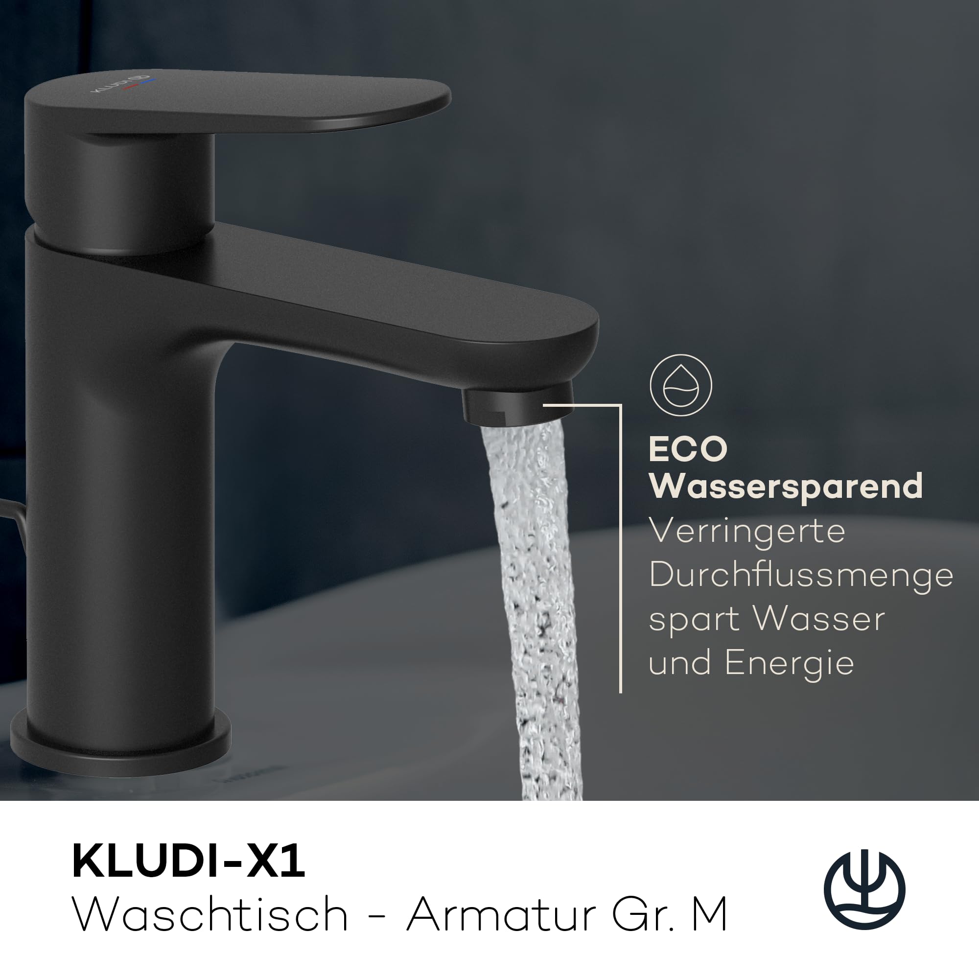 kludi-x1-waschtischarmatur-gr-e-m-schwarz-matt-95-mm-auslaufh-he-mit-ablauf image 2