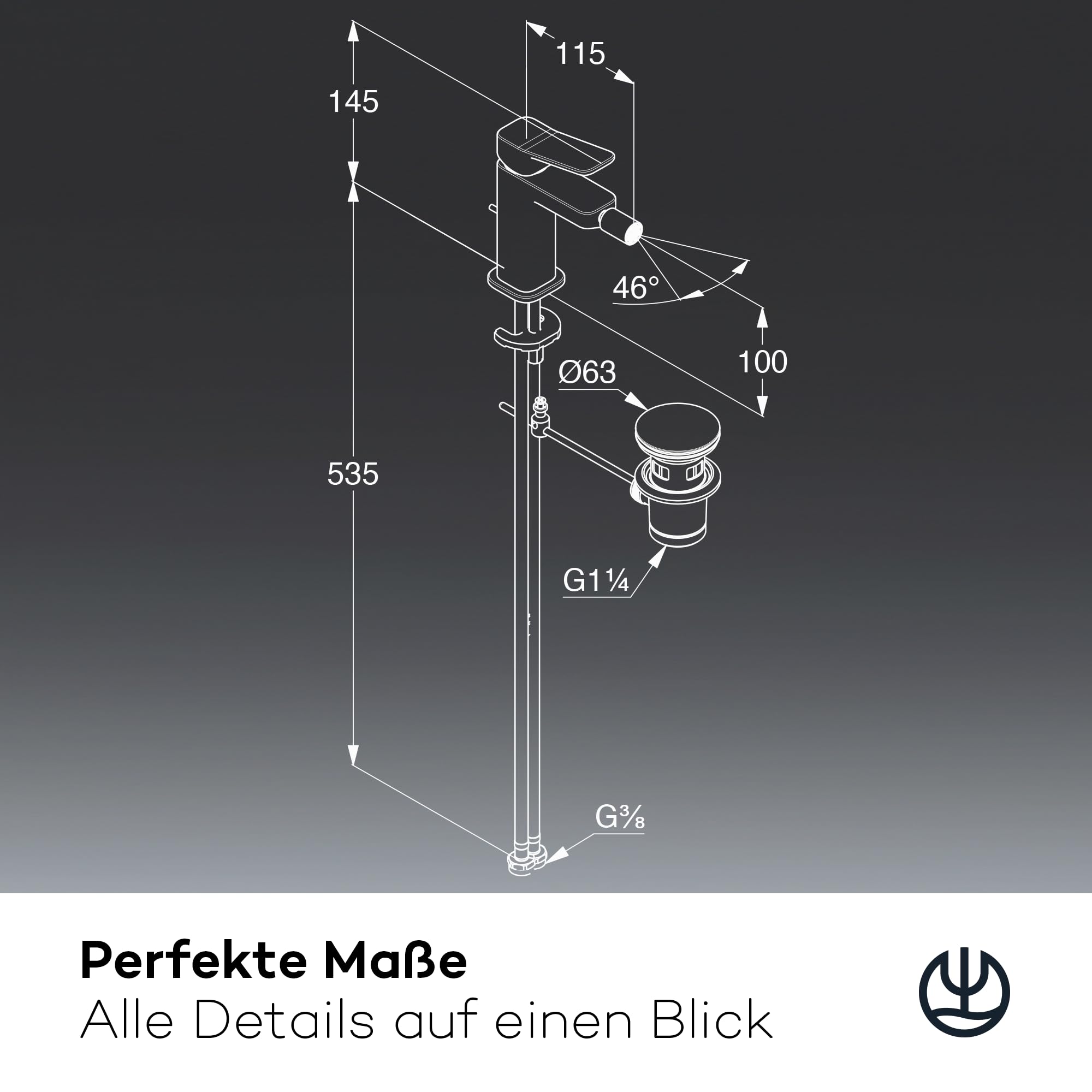 kludi-x3-einhebel-bidetarmatur-mit-zugstangen-ablaufgarnitur-100-mm-schwarz-matt image 8