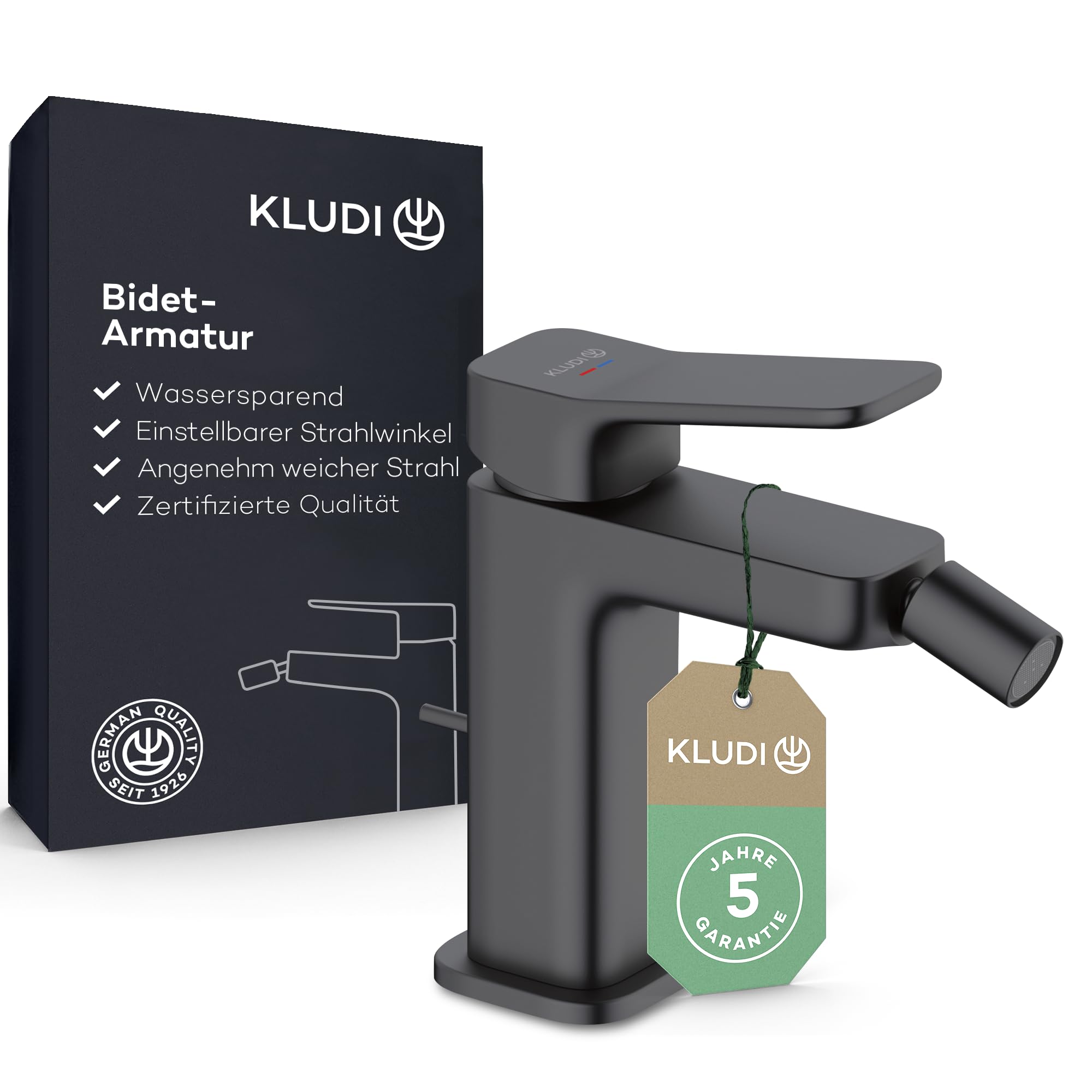 kludi-x3-einhebel-bidetarmatur-mit-zugstangen-ablaufgarnitur-100-mm-schwarz-matt image 1