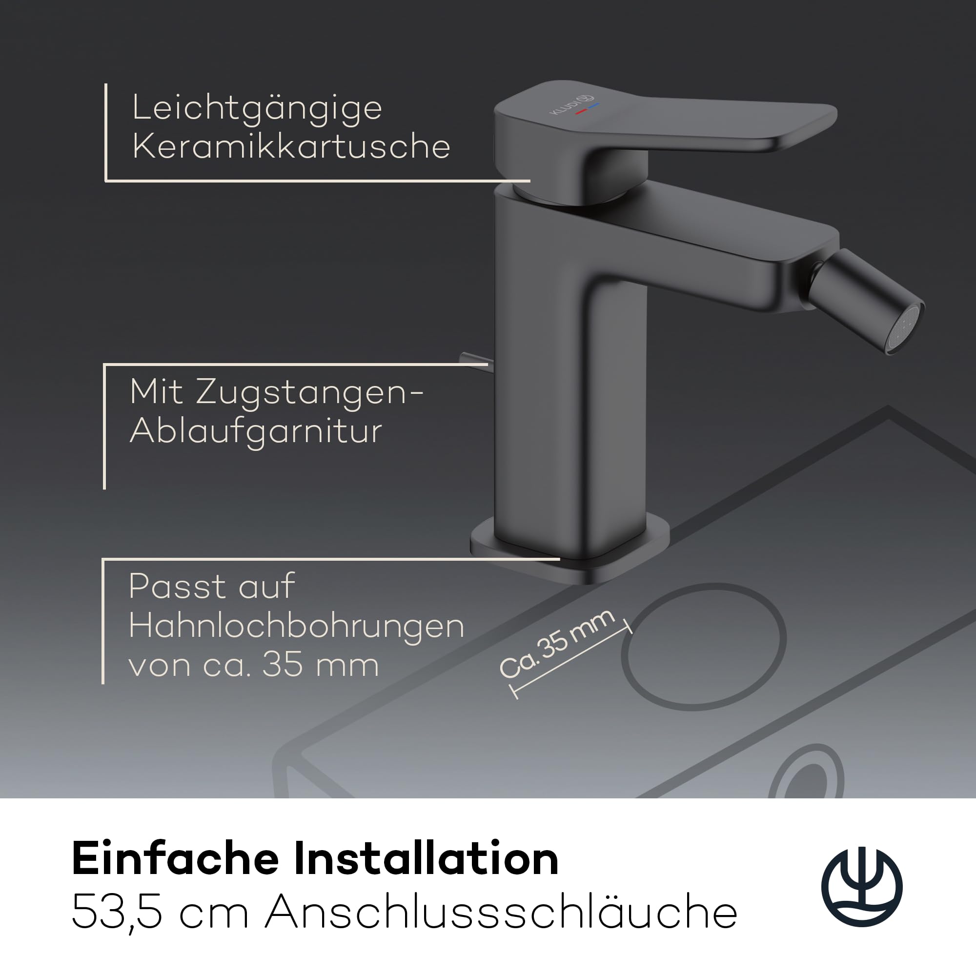 kludi-x3-einhebel-bidetarmatur-mit-zugstangen-ablaufgarnitur-100-mm-schwarz-matt image 5