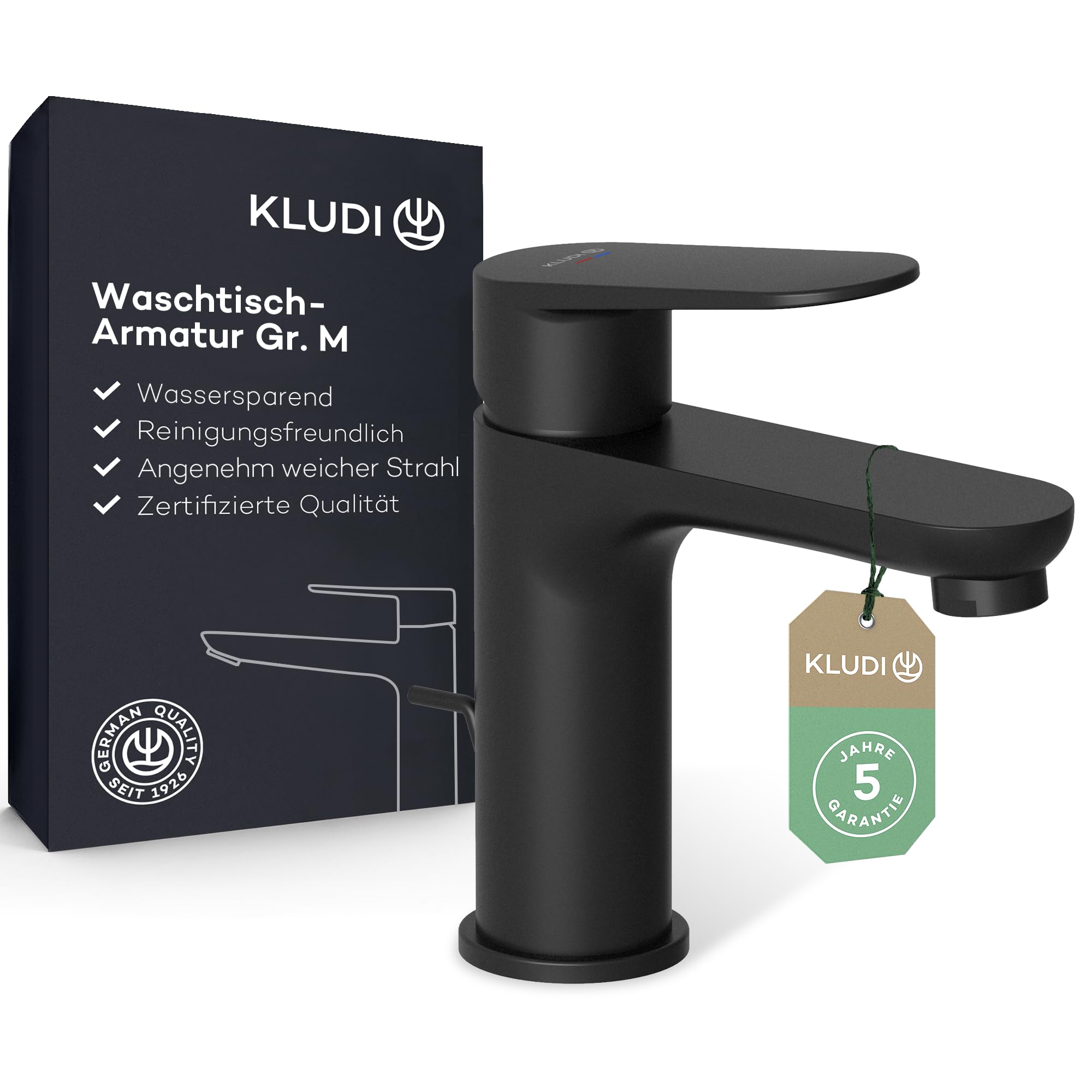 kludi-x1-waschtischarmatur-gr-e-m-schwarz-matt-95-mm-auslaufh-he-mit-ablauf image 1