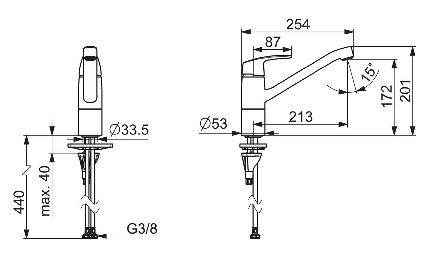 hansa-hansapinto-k-chenarmatur-standmontage-schwenkbar-chrom-ausladung-213-mm image 2