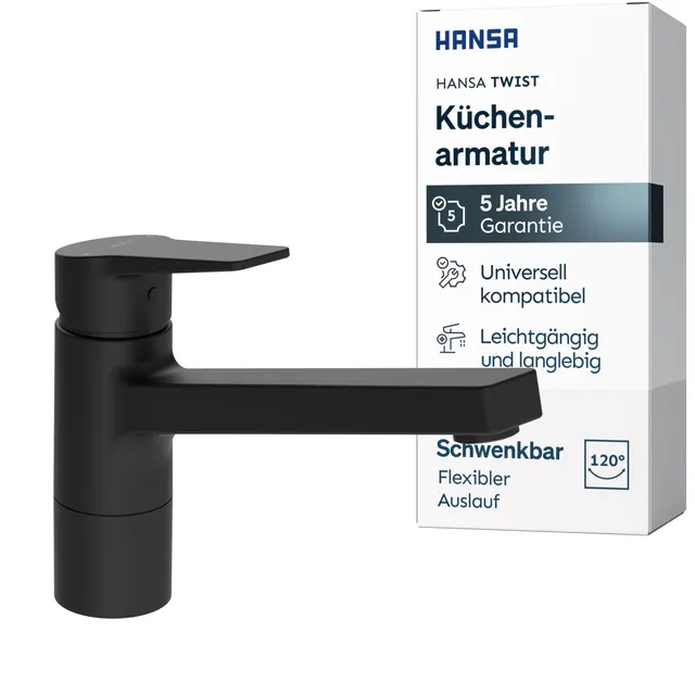 hansa-twist-k-chenarmatur-hoher-auslauf-schwenkbar-schwarz image 1