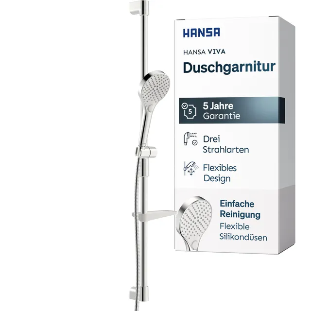 hansa-viva-duschgarnitur-mit-handbrause-110-mm-3-strahlarten-1750-mm-schlauch-ch image 1