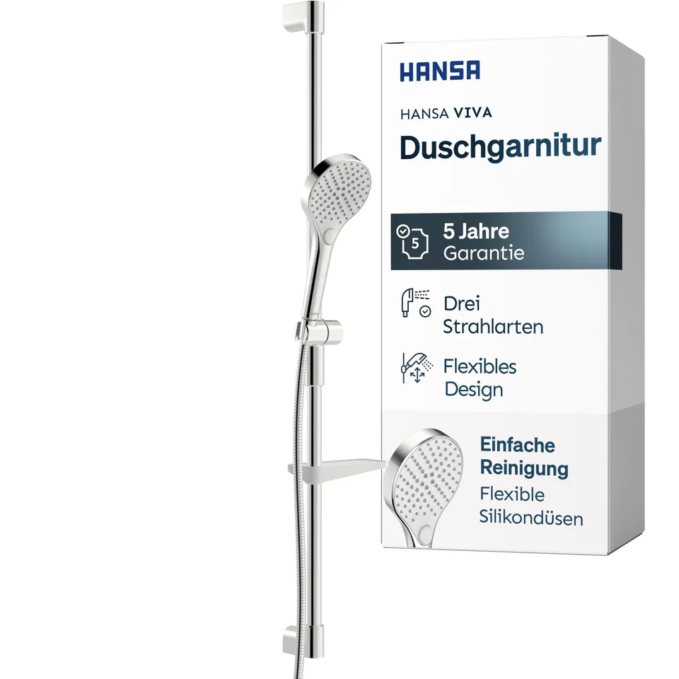 hansa-viva-duschgarnitur-mit-handbrause-110-mm-3-strahlarten-1750-mm-schlauch-ch image 1