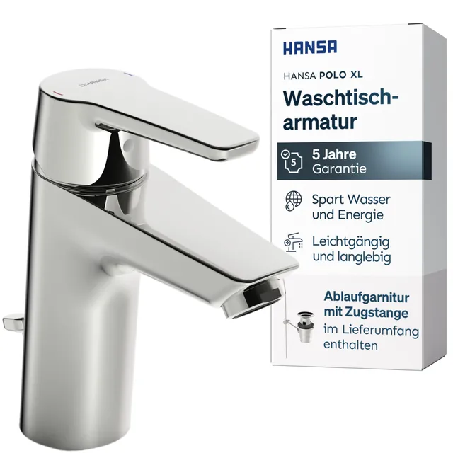 hansa-polo-xl-waschtischarmatur-einhebelmischer-mit-ablaufgarnitur-chrom image 1
