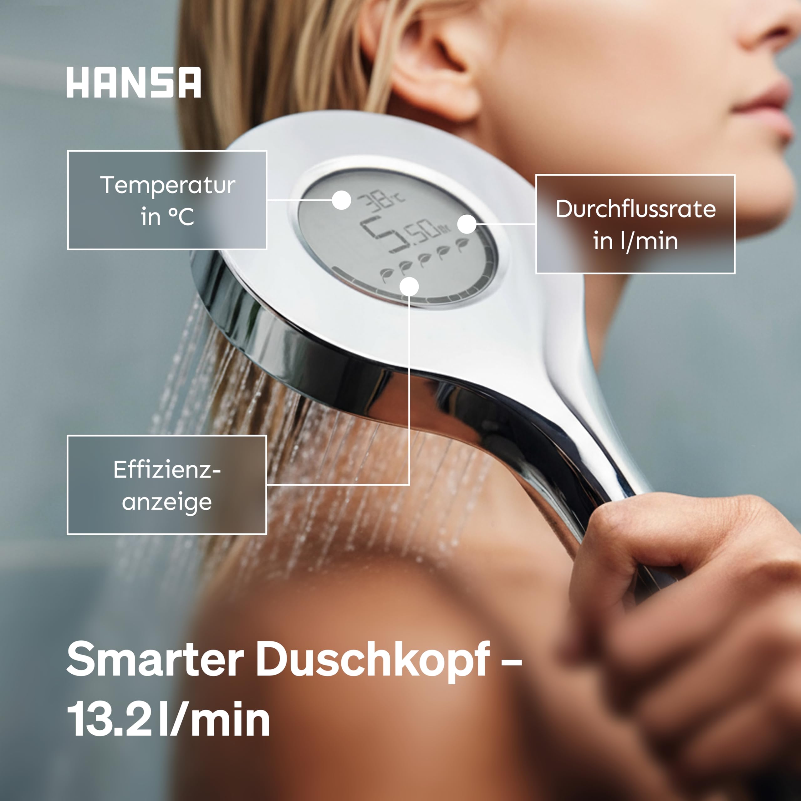 hansa-activejet-digital-duschkopf-120-mm-bluetooth-led-anzeige-wassersparend-chr image 3