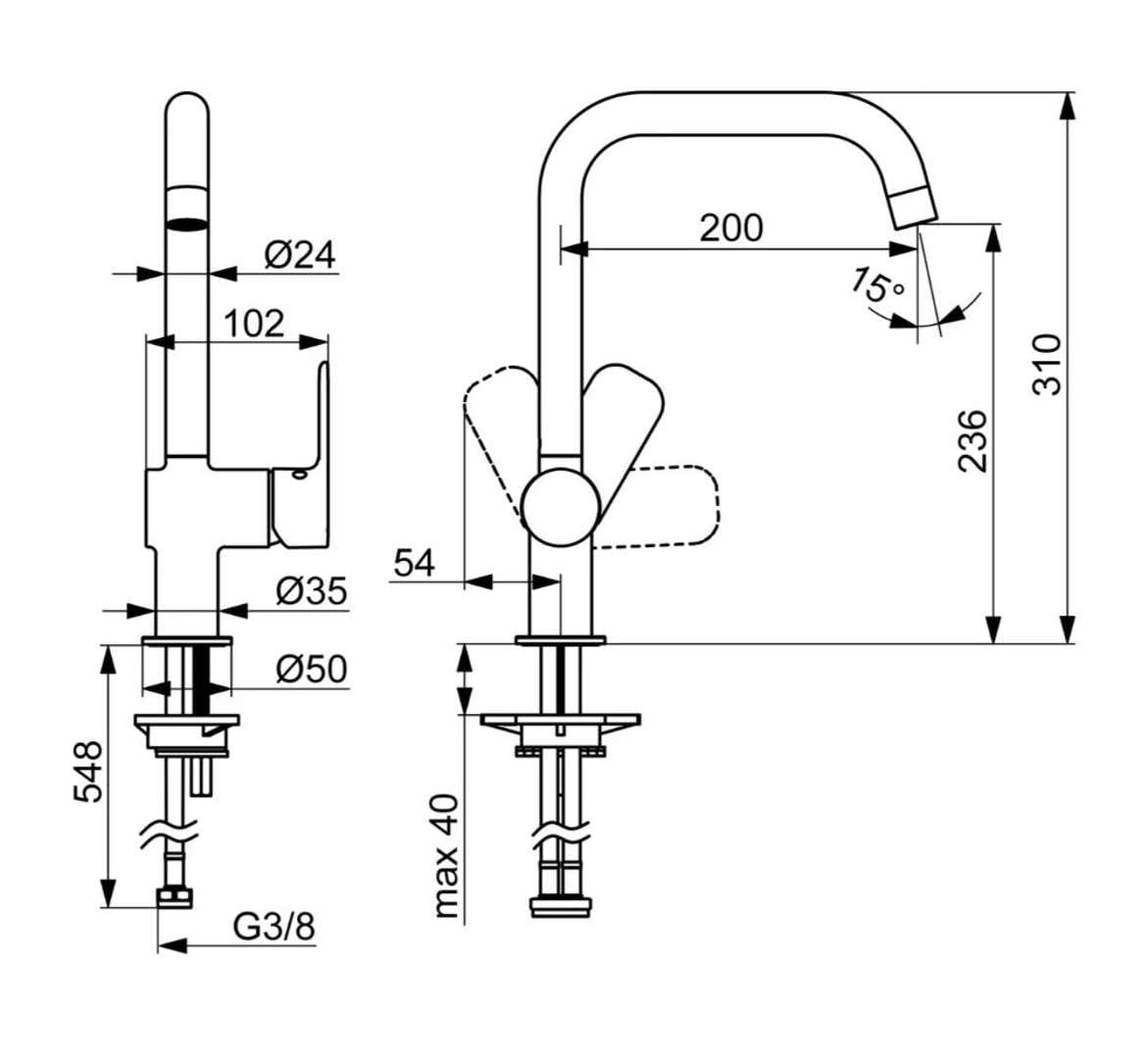 hansa-hansabasic-k-chenarmatur-55562203-standmontage-ausladung-200-mm-chrom image 3