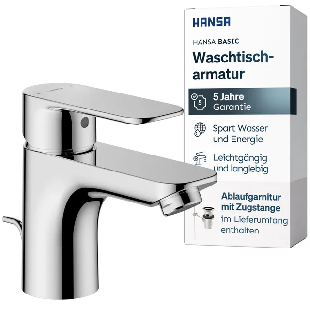 hansa-basic-waschtischarmatur-einhebelmischer-mit-ablaufgarnitur-mit-zugstange-c image 1