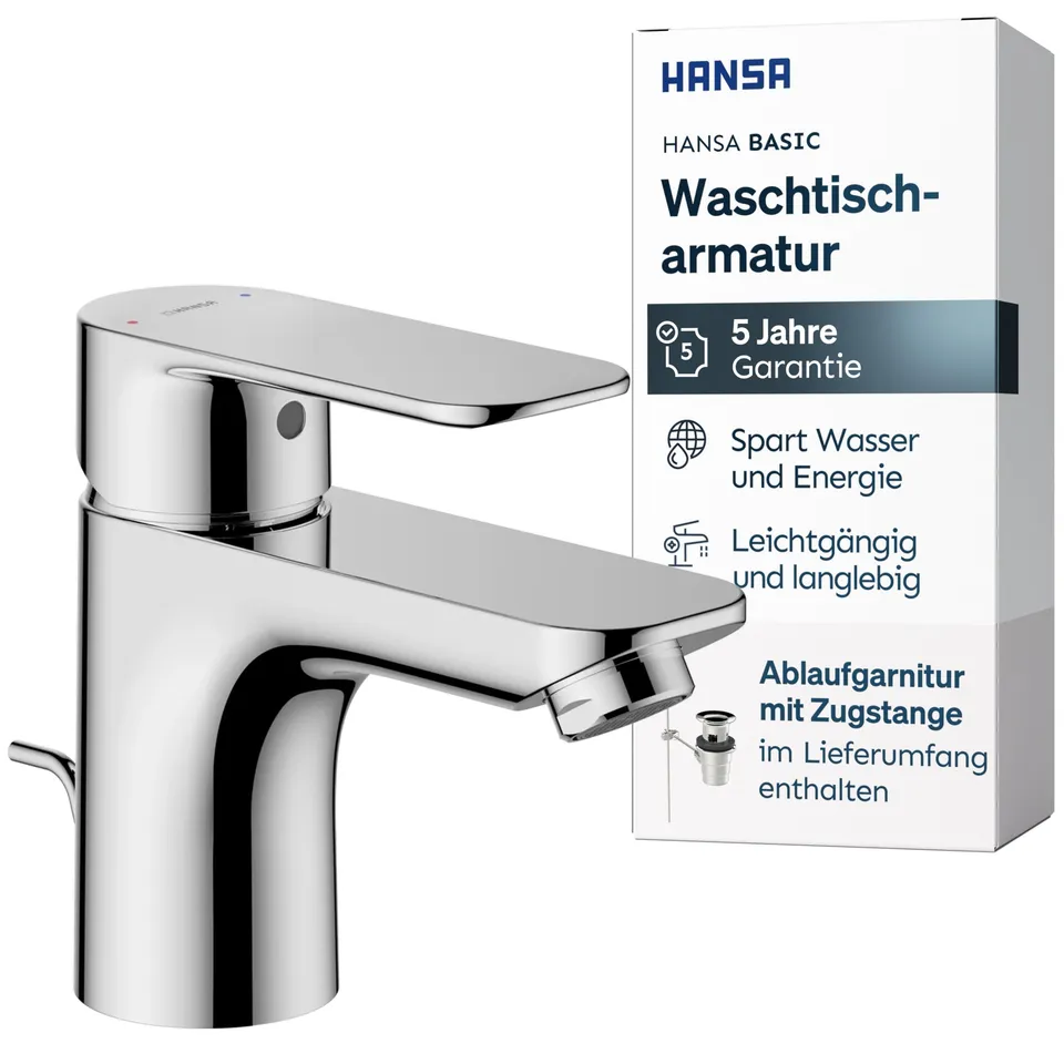 hansa-basic-waschtischarmatur-einhebelmischer-mit-ablaufgarnitur-mit-zugstange-c image 1