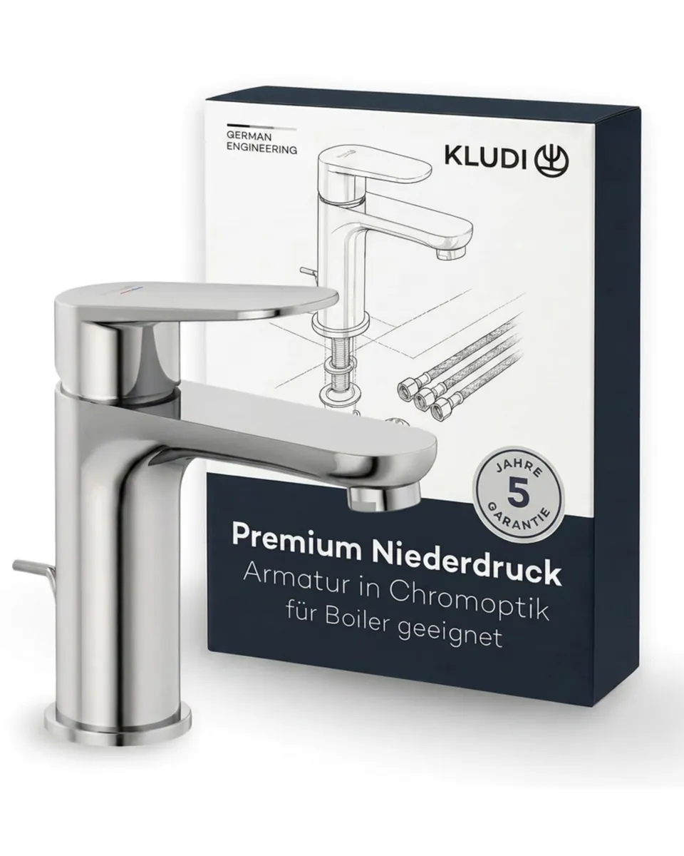 kludi-x1-niederdruck-waschtischarmatur-gr-e-m-95-mm-chrom-mit-ablaufgarnitur image 1