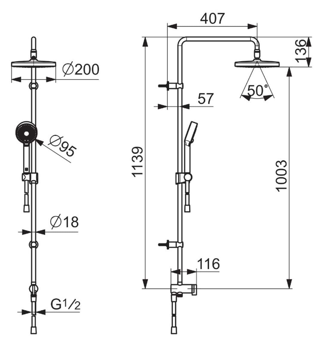 hansa-hansabasicjet-duschsystem-kopfbrause-200-mm-rund-wandstange-3-strahlig-chr image 2