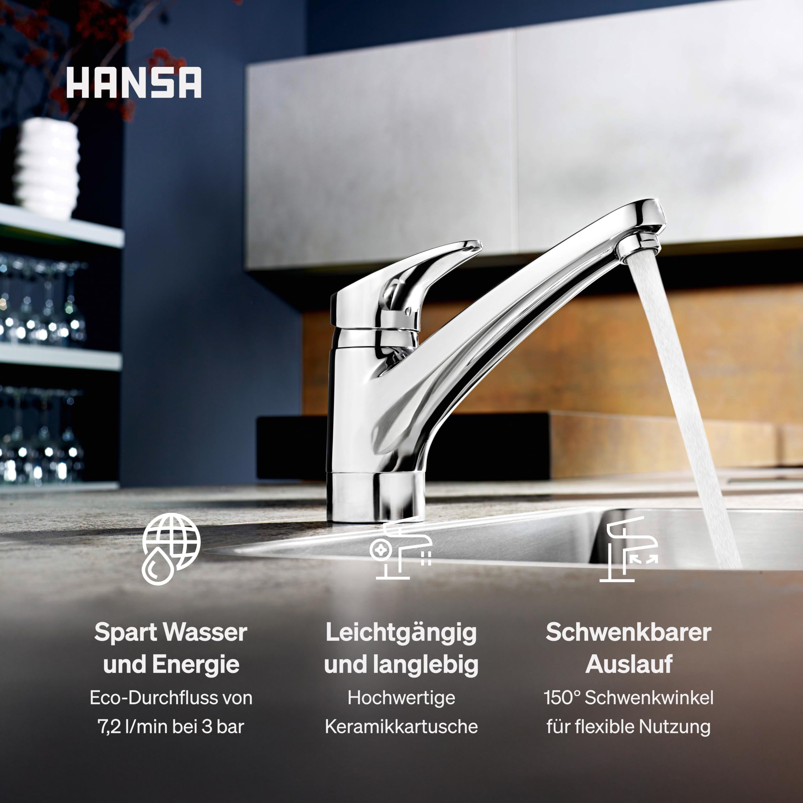 hansa-mix-k-chenarmatur-chrom-schwenkbar-hoher-auslauf-147-mm-mit-wasserspar-fun image 2
